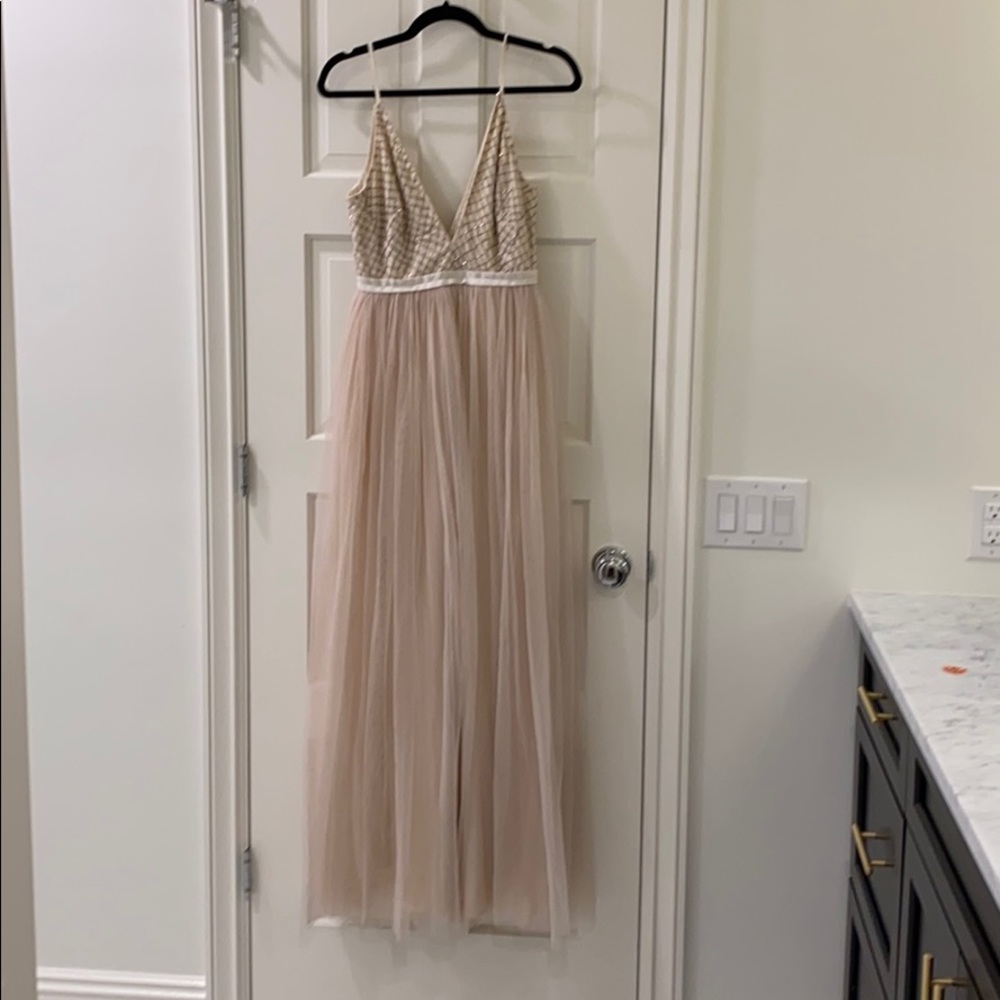 Needle and thread beaded and tulle gown